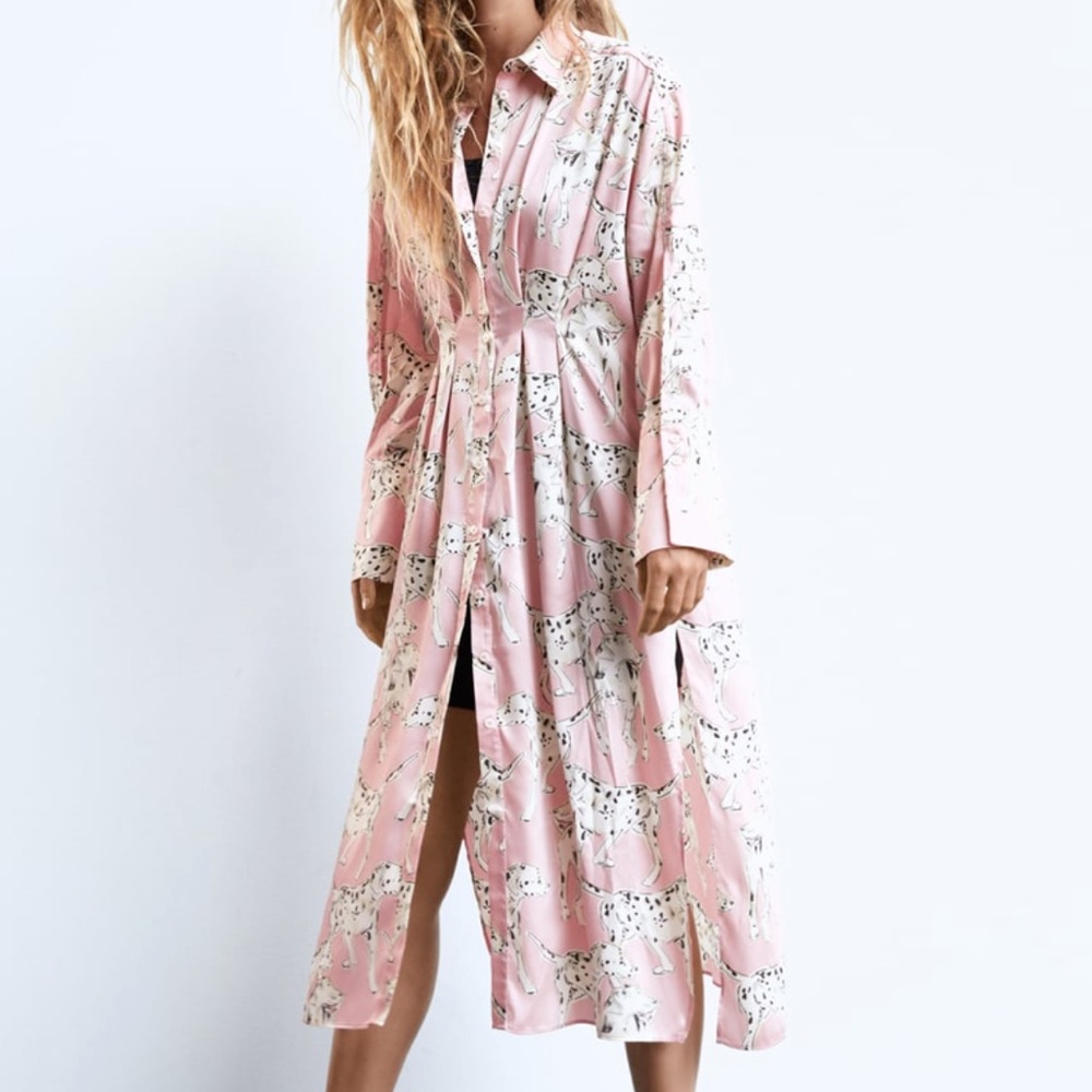 Zara Shirt Dress Pink Dalmatian Print Size Medium